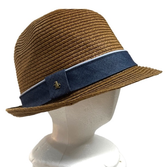 PENUIN BRAND Brown and Denim BLUE BAND with PEQUIN LOGO FEDORA Style L/XL - Picture 4 of 17